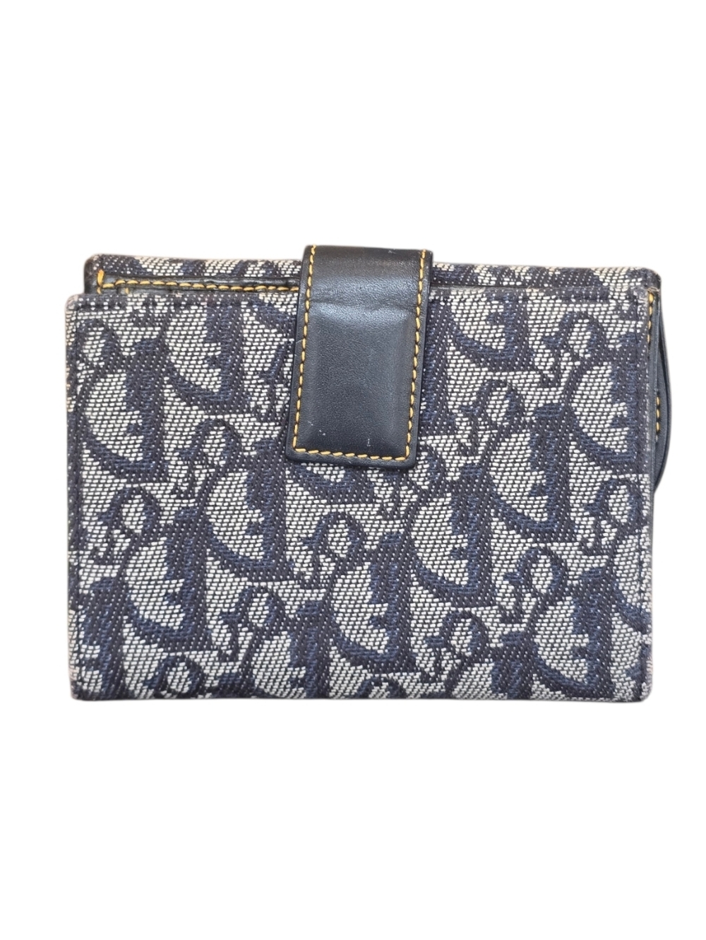 Christian Dior Saddle Lotus Navy Jacquard Canvas Bifold Snap Wallet - Picture 2 of 10